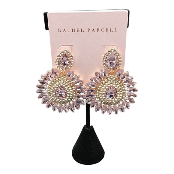 Rachel Parcell Lilac Pink Crystal Sunburst Statement Drop Earrings Gold Tone NWT - Picture 1 of 4